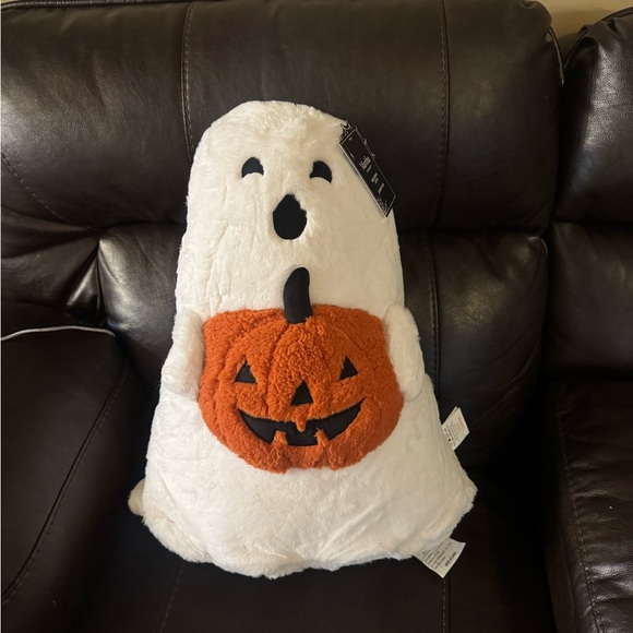 Large White Ghost Plush with Orange Pumpkin